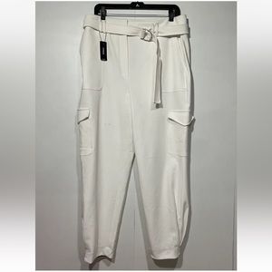 Express Super High‎ Rise White Cargo Jogger Pants Womens 14 Ankle Belted